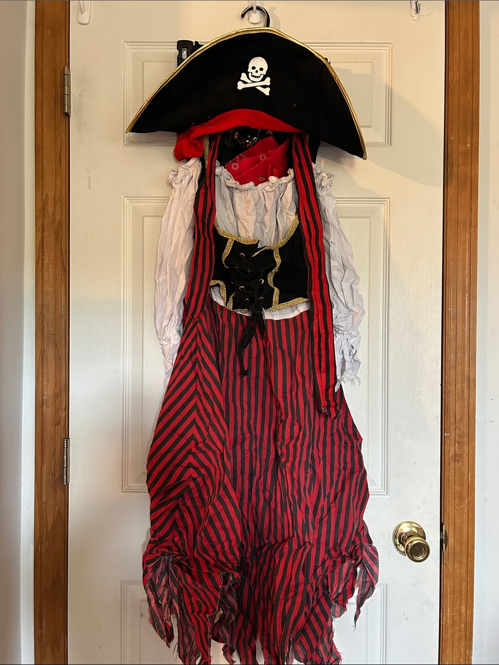 Pirate Costume for Adults - Red & Black Striped Dress with Hat